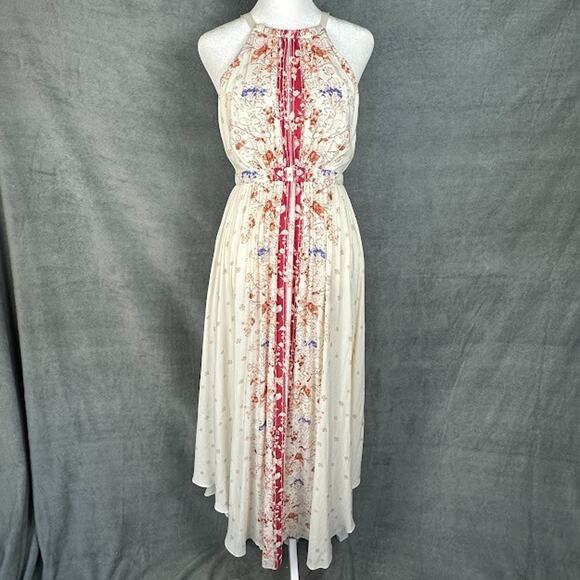 Free People Dress Women 6 Cream Floral Halter Maxi Fairy Whimsy Beach Boho Flowy - Picture 2 of 15